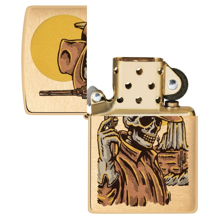 Zippo USA Wild West Skeleton Design Brushed Brass Windproof