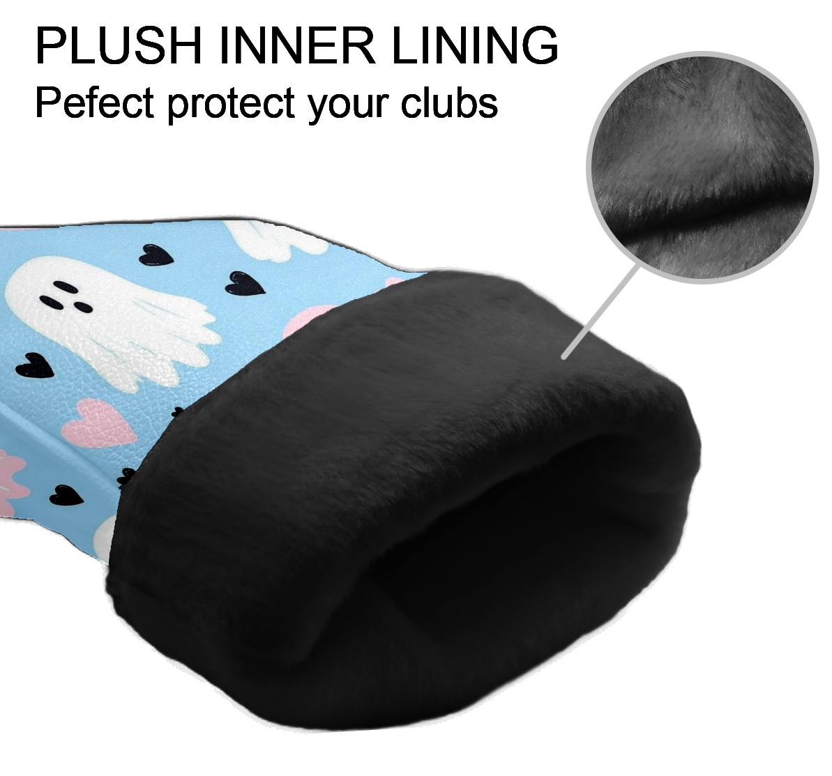 Golf Club Covers, LightBlue GhostHeart Premium PU Leather Driver Hybrid Putter Head Covers with Velvet Lining, Waterproof Golf Gifts for Men Women
