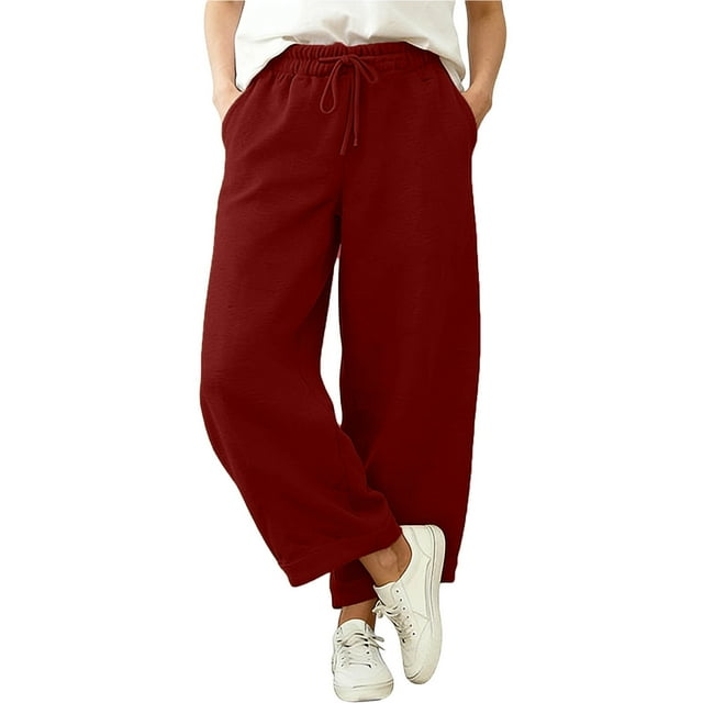 TaTaai Women Casual Loose Lounge Sweatpants Wide Leg Oblique Cuff Long Pants With Tie Pockets Soft Lightweight Breathable Machine Washable No Fading Daily Street Wear Gift