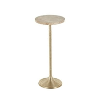DecMode 10" x 24" Gold Aluminum Metal Pedestal Accent Table with Beige Marble Tabletop, 1-Piece