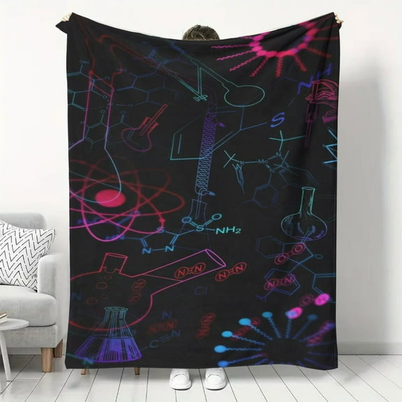 1pc Vibrant Science-Themed Flannel Throw Blanket – Colorful Chemical Formula Design, Soft & Cozy All-Season Blanket for Home Decor, Bed, Sofa, Travel – Perfect Gift for Women and Men, Christmas, Birt