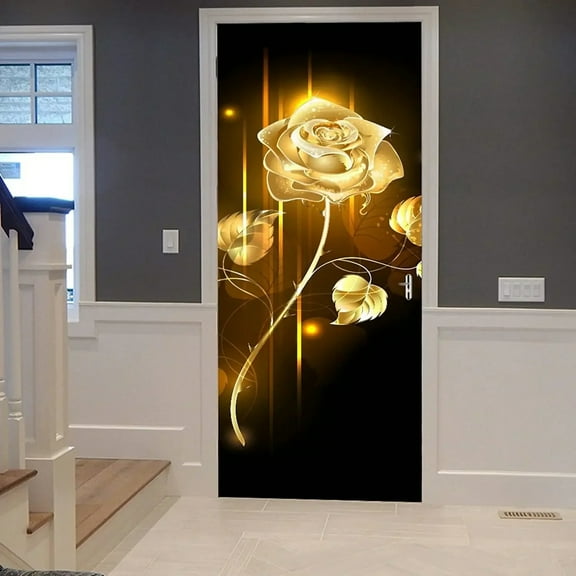 Spring Flowers Door Sticker Pink Cherry Tree Decal Removable Beautiful Natural Floral Door Mural Pos