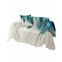 Peacock Feathers Sofa Couch Covers for Dog,Washable Sectional Couch Slipcovers for Loveseat with Tassels,Teal Turquoise Blue Ombre Animal Non Slip Sofa Throw Cover Blanket Large 71''x102''