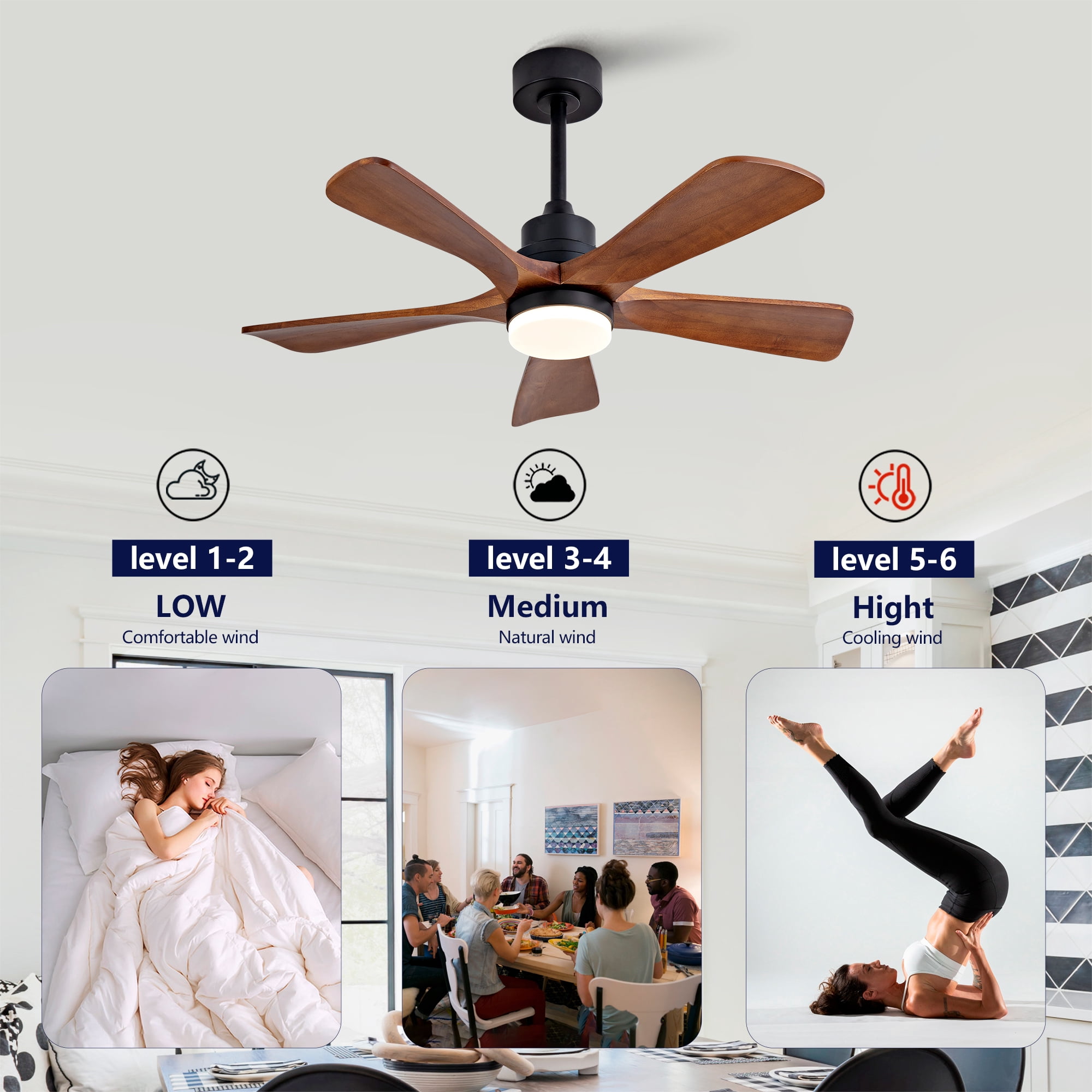 Ceiling Fan with Lights, 42 Inch Remote Control 5 Blades Outdoor Ceiling Fan for Patio Farmhouse Backyard, Antique Black