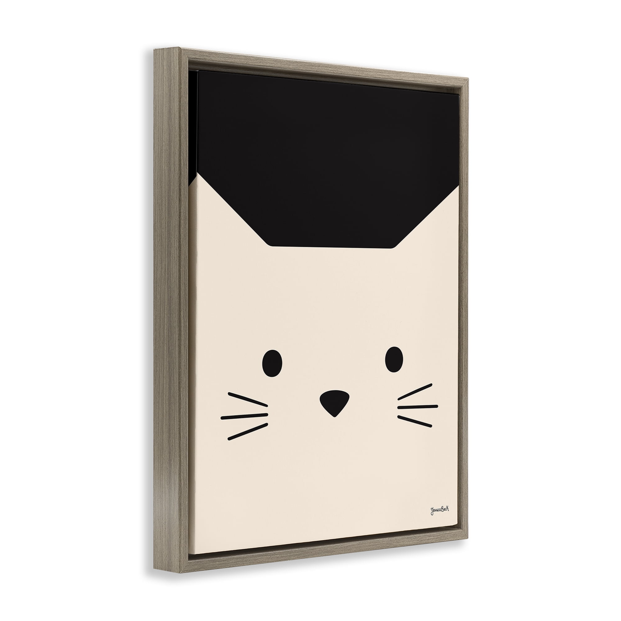 Stupell Industries White Cat Close Up Animals Painting Brown Floater Framed Canvas Art Print Wall Art, 25 x 31