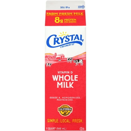 Crystal Creamery Whole Vitamin D Milk, 100% California, 32 fl oz Paper Carton