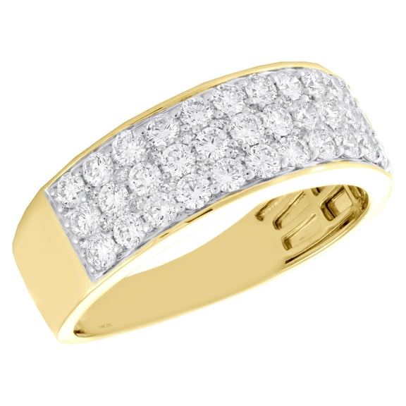 14K Yellow Gold Round Diamond 3 Row Statement Wedding Band 8mm Pave Ring 1.37 CT