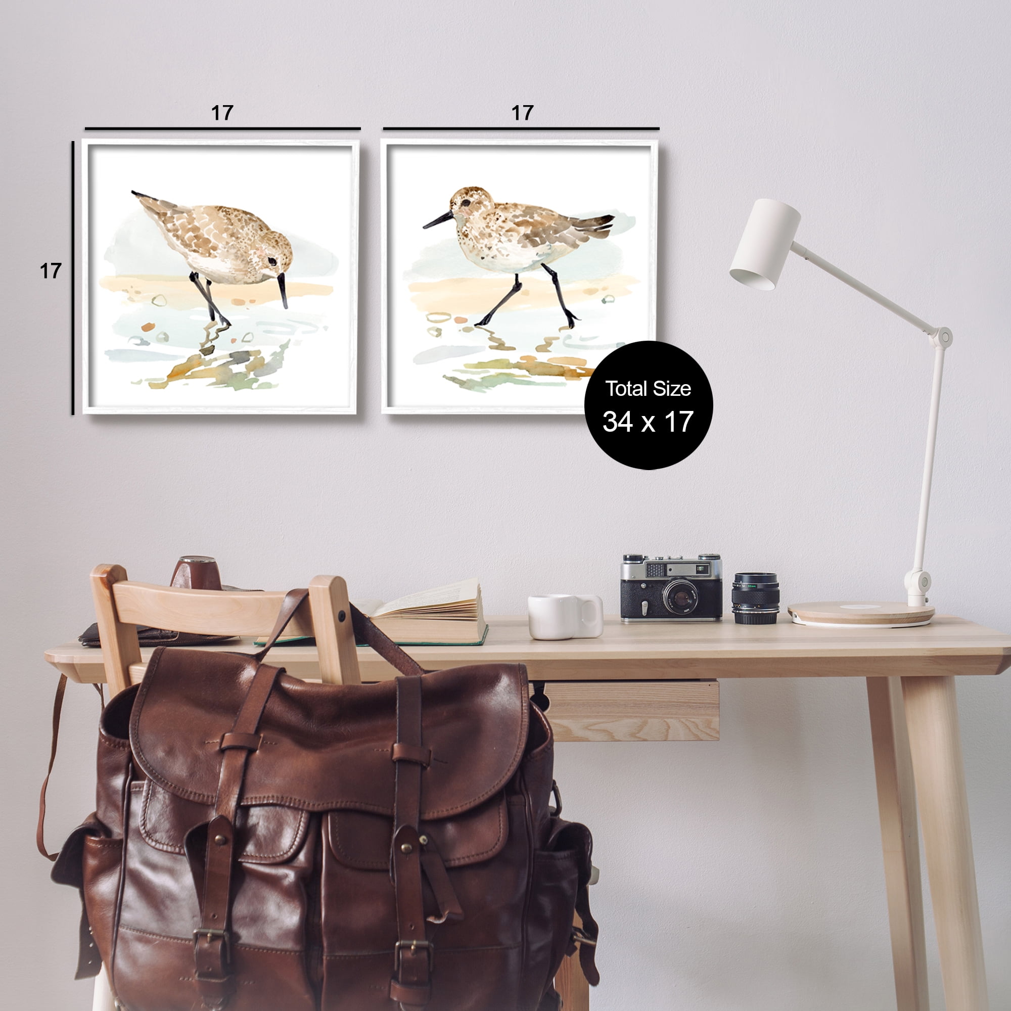 Stupell Industries Sea Birds on Shore Animals & Insects Painting White Framed Art Print Wall Art, 17 x 17
