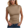 thumbnail image 4 of yueewhu Women's Going Out Basic Tank Tops Mock Neck Spring Clothes Sleeveless Cute Shirts Summer Y2K Sexy Outfits 2026 (Khaki, S), 4 of 8