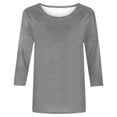 thumbnail image 5 of Lindreshi Long Sleeve Shirts for Women Plus Size Women's Fashion Solid Loose T-Shirt Mid-length 3/4 Sleeves Blouse Round Neck Casual Tops, 5 of 5