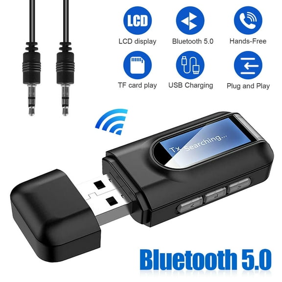 USB Bluetooth 5.0 Receiver Transmitter 2 in 1 Wireless Bluetooth Audio Adapter with LCD Display for Car TV PC Headphones Home Sound
