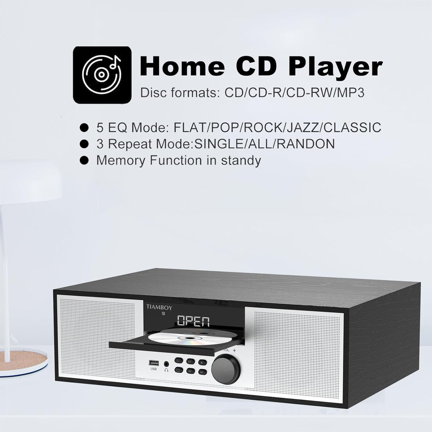 Vintage Style 40W RMS Micro Shelf Stereo System with CD Player, Bluetooth, USB Playback, FM Radio, AUX-Input, 2-Way Music Crisp-Sound, DSP-Tech