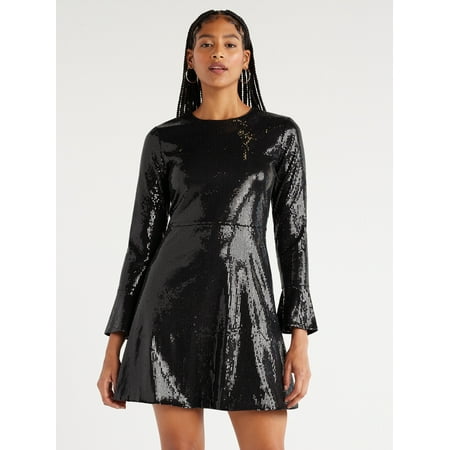 Scoop Women’s Sequin Dress with Slit Sleeves, Sizes XS-XXL