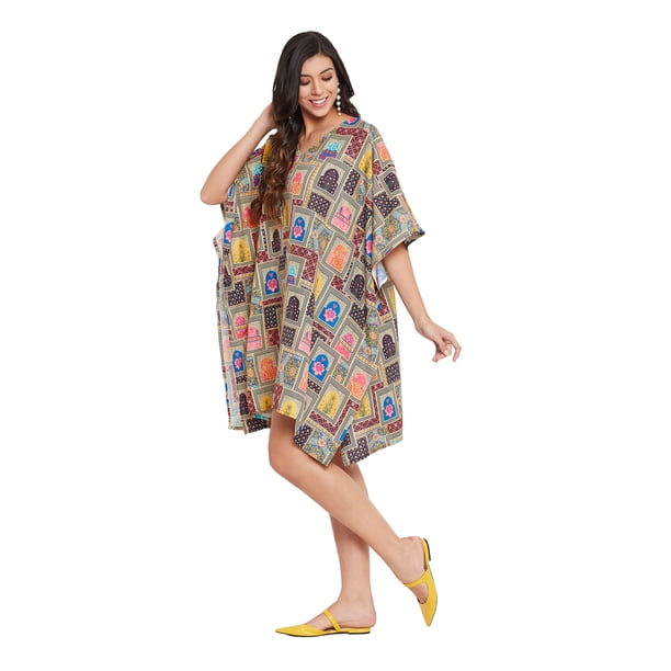 Women Plus Size Short Tunic Dress for Women Casual Polyester Short Caftan Dress Ladies Kimono Beach Cover-Ups Kaftan Online By Oussum
