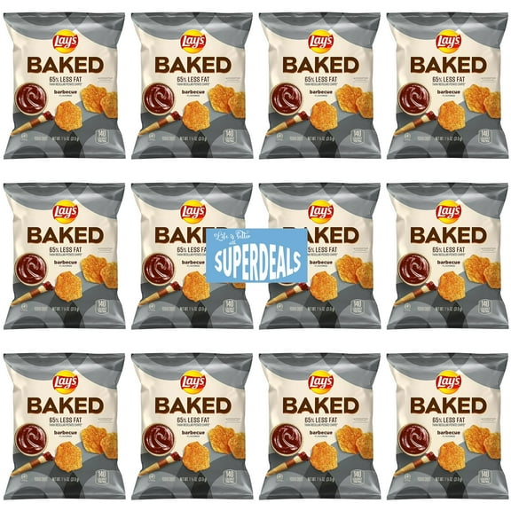 Baked, Lay's Barbecue Potato Crisps, 1.125 Ounce (Pack of 12) Value Pack Bundled by SUPERDEALS with Mystery Gift