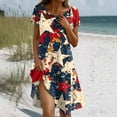 thumbnail image 2 of Women's 4th of July Patriotic Dress, Women Independence Day Theme Round Neck American Flag Print Sundress, Short Sleeve Loose Fit Casual Dress with Pockets,Vermilion M, 2 of 5