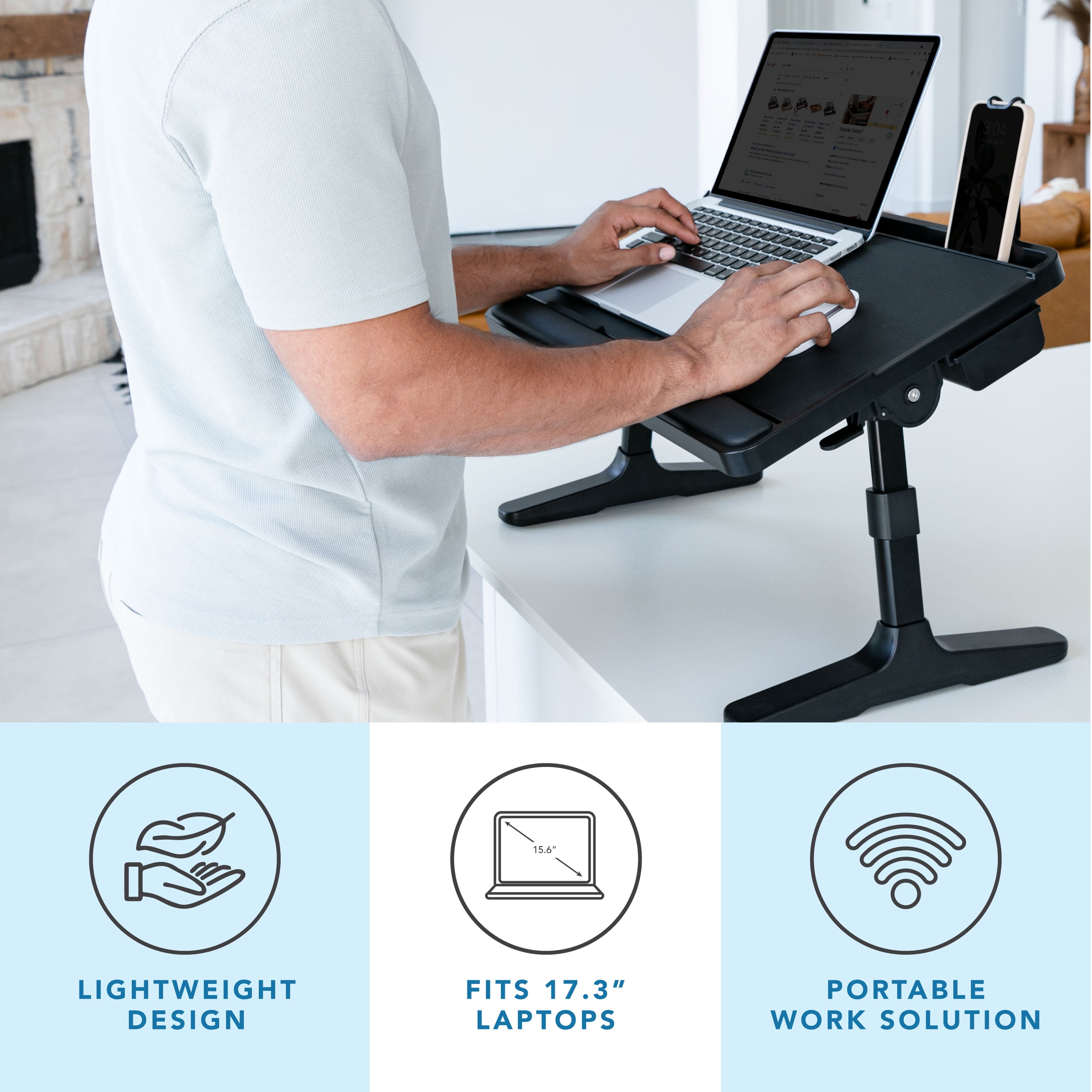 LapGear Tilt Table Lap Desk, Fits 17.3" Laptop, Black Leather