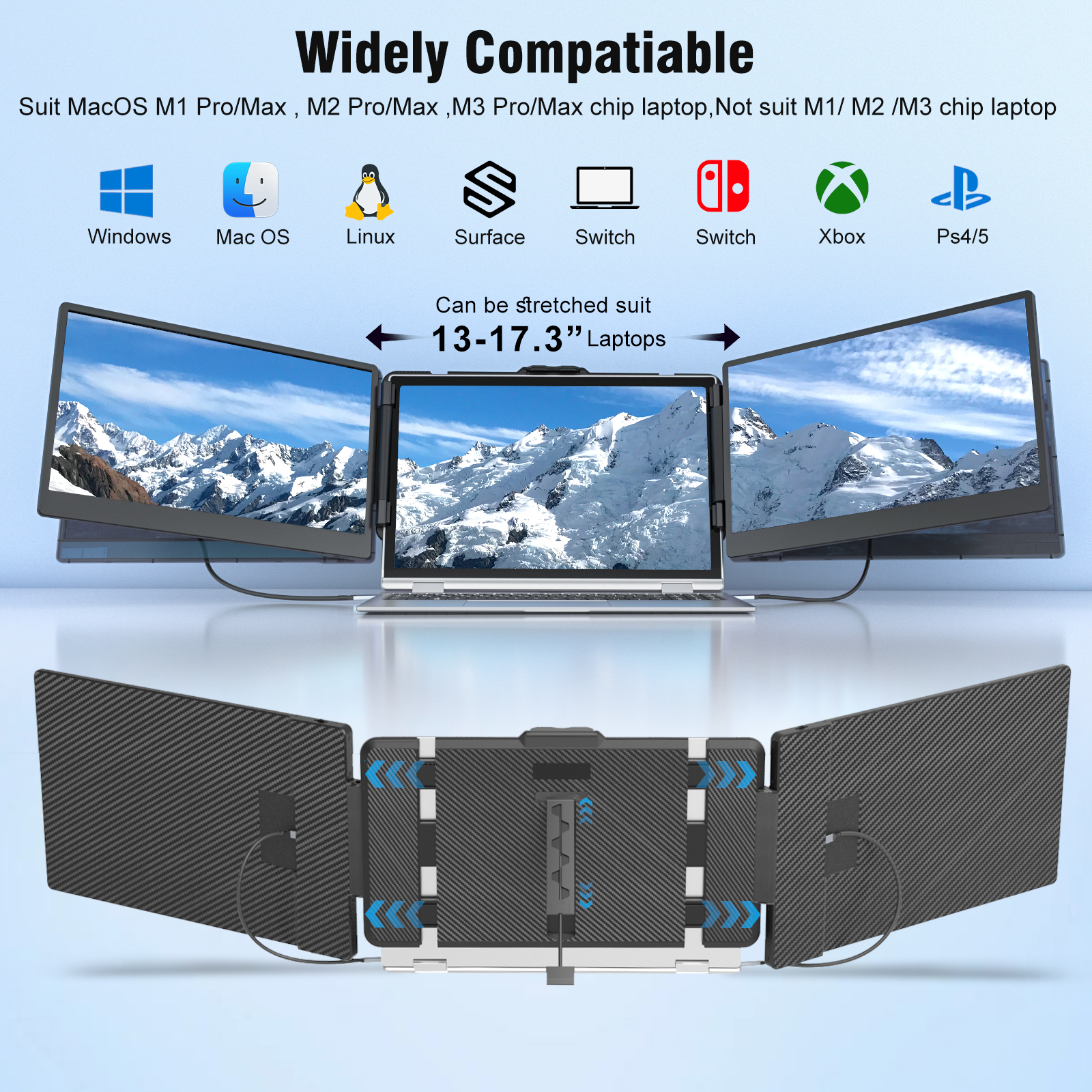 SIAVIALA 14-Inch Triple Portable Monitor, 1080P FHD photo 8