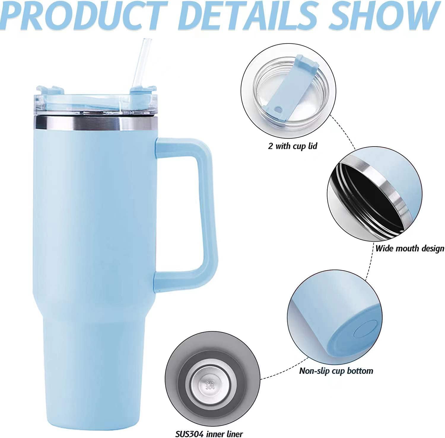1pc Stainless Steel Insulated Bottle, 40oz Baby Blue Thermos Cup