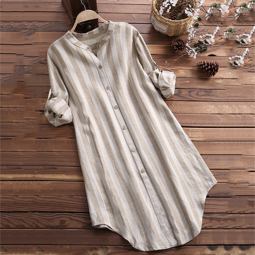 Women Button Up Pullover Cotton Striped Top Plus Size Tunic - Walmart.com