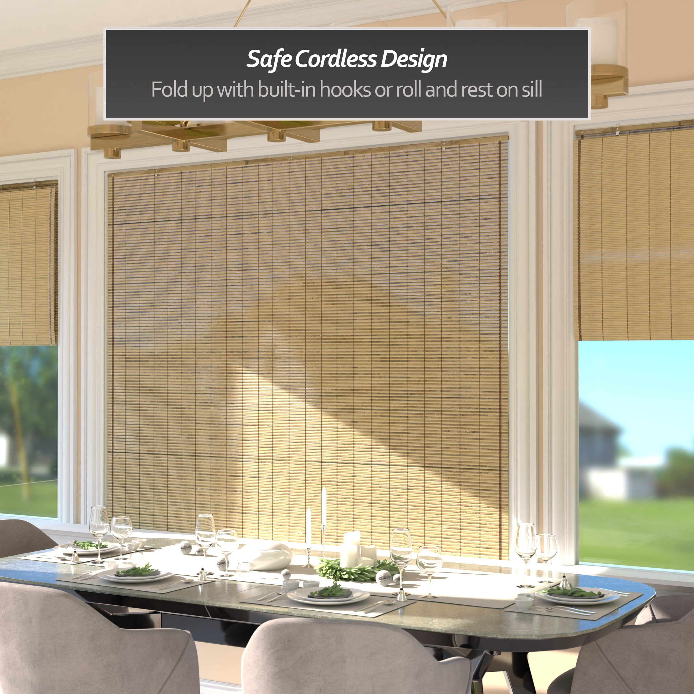 Red Lantern Burnt Bamboo Cordless Window Shade - Tortoise 72" W