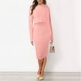 thumbnail image 5 of Women's 2 Piece Sweater Dress Set Ribbed Knit Crop Tops and Bodycon Dresses Outfits Long Sleeve Casual Sweaters Sets Pink One Size, 5 of 6