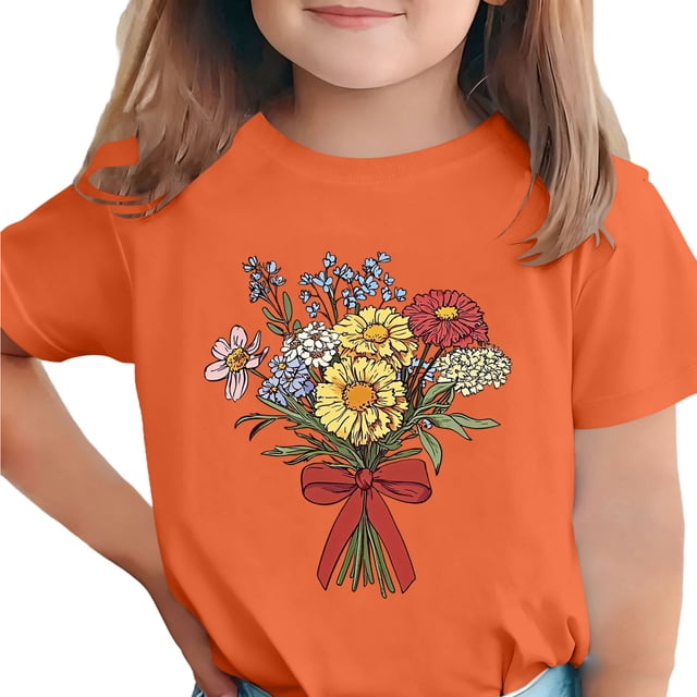 Zpanxa T-Shirts d'Été pour Filles Imprimé de la Fête de l'Indépendance Col Rond Manches Courtes Haut Polyester Spandex 10-11 Ans