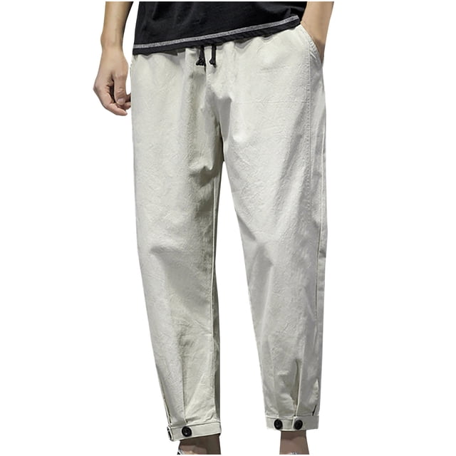 Dagugfen Plus Size Mens Pants Summer Drawstring Fitted Lightweight Casual Workout Sports Cropped Pants Solid Color
