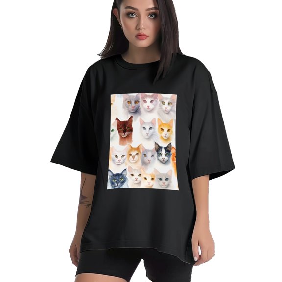 Plus Size Shirt for Women Black Tops for Women Short Sleeves Shirt for Women Cats T Shirt Crewneck Shirt for Women XS