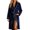 Blue, variant on Bathrobe for Women Fall Winter Thick Velvet Solid Color Soft Trimmed Collar Mid Length Cozy Wrap Robe with Pockets & Belt