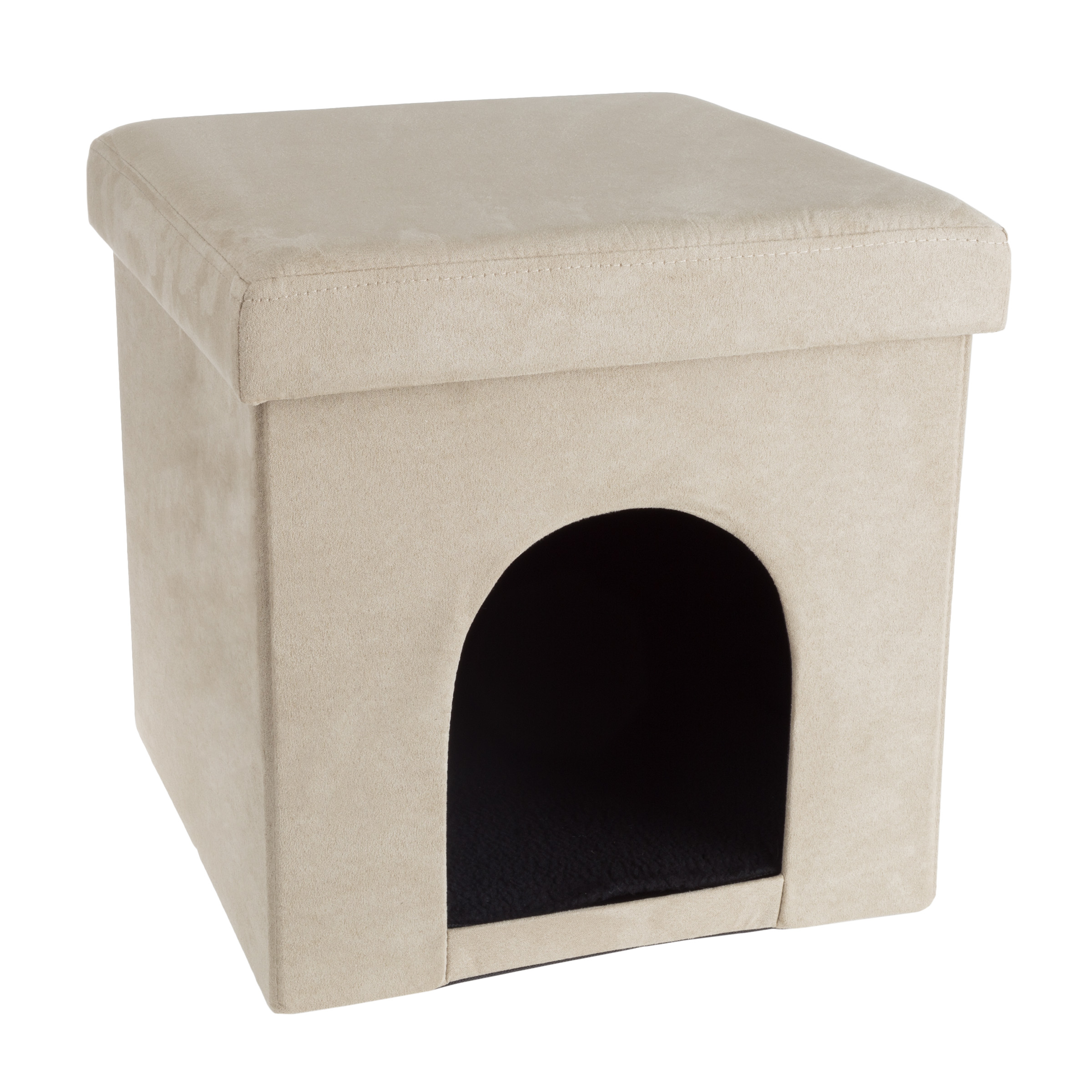 Pet House Ottoman- Collapsible Multipurpose Cat or Small Dog Bed Cube and Footrest with Cushion Top and Interior Pillow by PETMAKER (Microsuede Tan)
