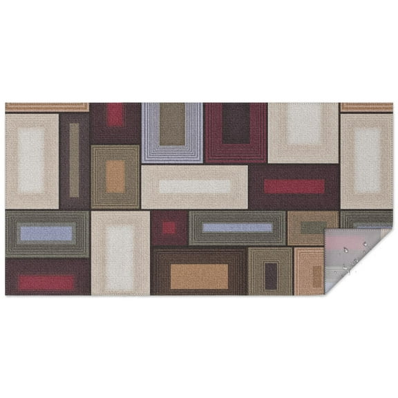 Rectangle Abstract Geometric Tablecloth -Linen Fabric Table Cloth - Washable Reusable Table Cover with Dust-Proof Wrinkle Resistant for Restaurant, Picnic, Indoor and Outdoor Dining 60 Inch X 120 Inch