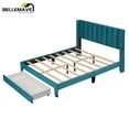 thumbnail image 5 of Bellemave Queen Size Blue Velvet Upholstered Wood Platform Bed with a Big Drawer and Soft Headboard, 5 of 8