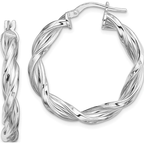 Sterling Silver Rhodium-Plated 4mm Twisted Hoop Earrings (29.4 X 27.6) Made In Italy qe13194