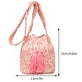 thumbnail image 5 of Bolso bohemio para mujer, bolso de lona con cordón y borla, bolso de playa de verano (rosa), 5 of 5