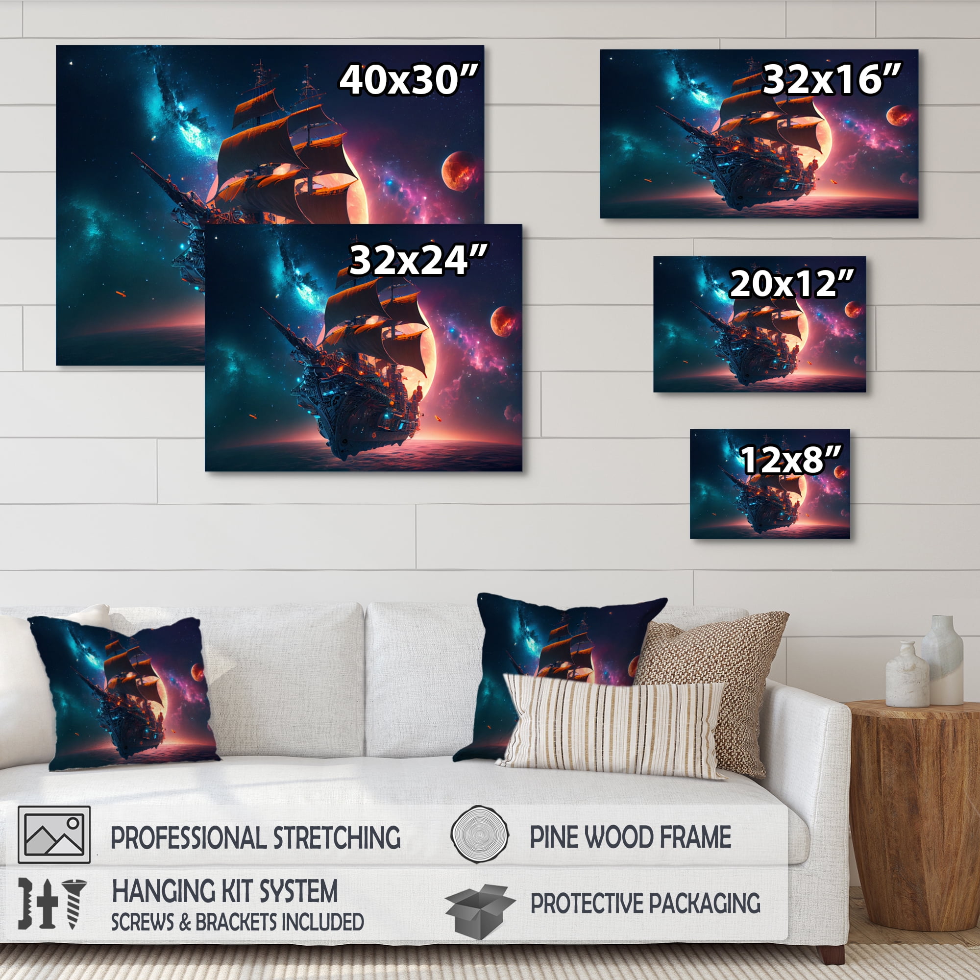 Designart Ship Cruise Into The Galaxy I Canvas Wall Art
