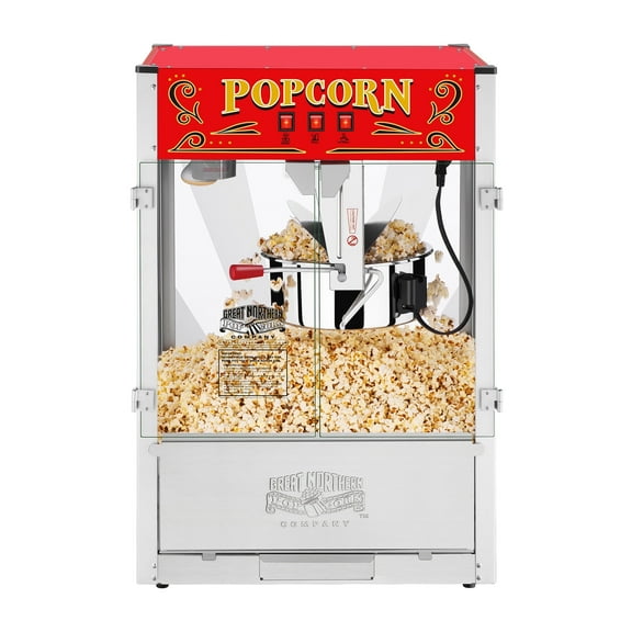 Great Northern Popcorn 16oz Tabletop Popcorn Machine with Warming Deck, Red