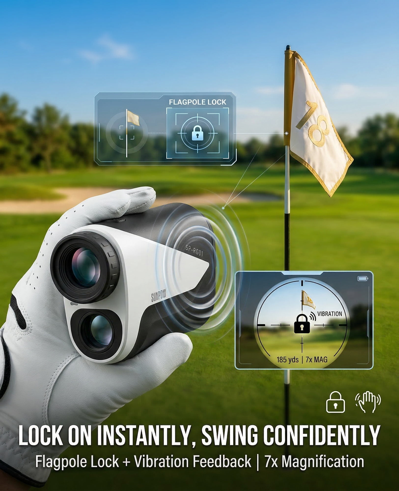 Rechargeable Golf Rangefinder with Slope 1000 Yards Range Finder Golf with Flag Pole Lock Vibration 7X Magnification for Golf & Hunting