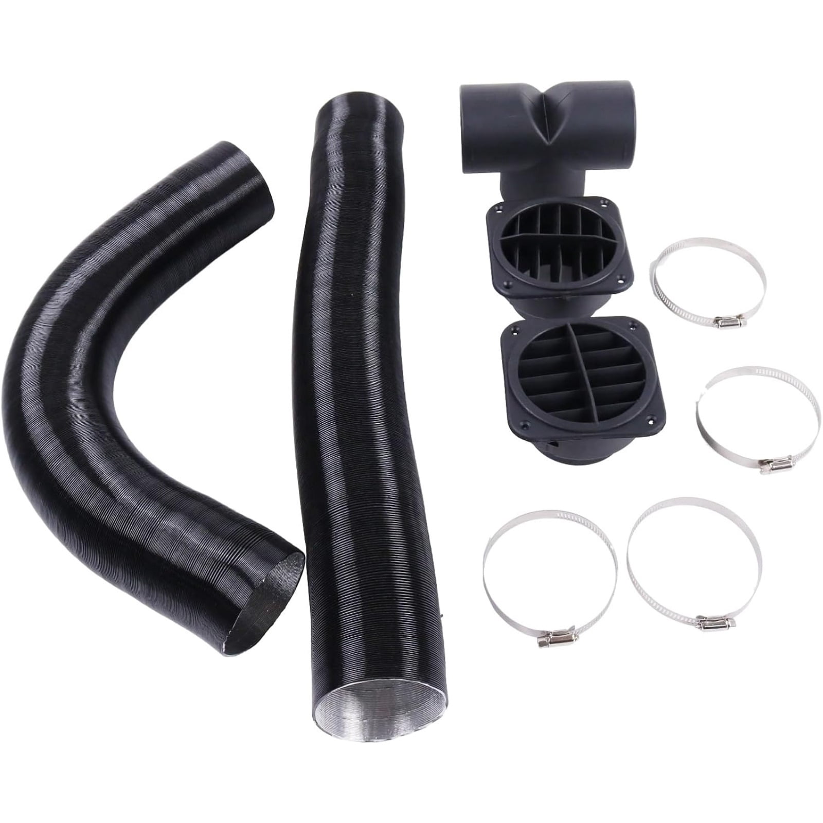 75mm Diesel Parking Heater Warm Air Vent Kit with 2 Flexible Duct Hoses T Shape Connector 2 Square Air Outlets and 4 Clamps