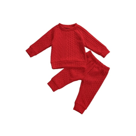 

Canrulo Toddler Baby Girls Boys Fall Winter Warm Clothes Thick Sweatshirts Tops and Long Pant 2pcs Outfits Red 6-12 Months