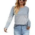 thumbnail image 1 of Haut Chemise à Manches Longues pour Femme à Col Rond, à Rayures à Blocs de Couleur avec Coudières Patchées, 1 of 7