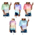 thumbnail image 4 of Femmes T-Shirt Col Rond Manches Courtes Top Tie-dye T-Shirt Femmes Blouse Imprimée Ronde, Violet, 5XL, 4 of 6
