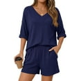 thumbnail image 3 of PRETTYGARDEN Womens 2 Piece Sets Oversized Vneck Half Sleeve Tops Shorts Lounge Set Casual Summer Travel Beach Outfits, 3 of 9