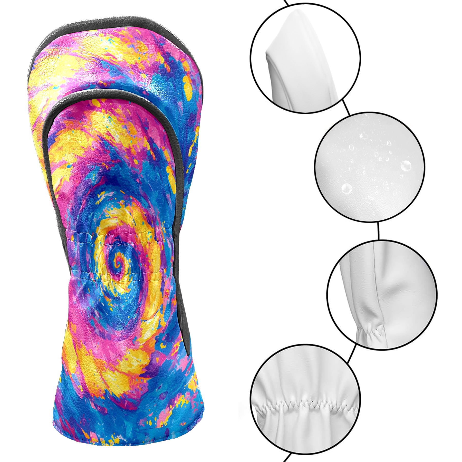 Golf Club Covers, Purple Swirl Premium PU Leather Driver Hybrid Putter Head Covers with Velvet Lining, Waterproof Golf Gifts for Men Women