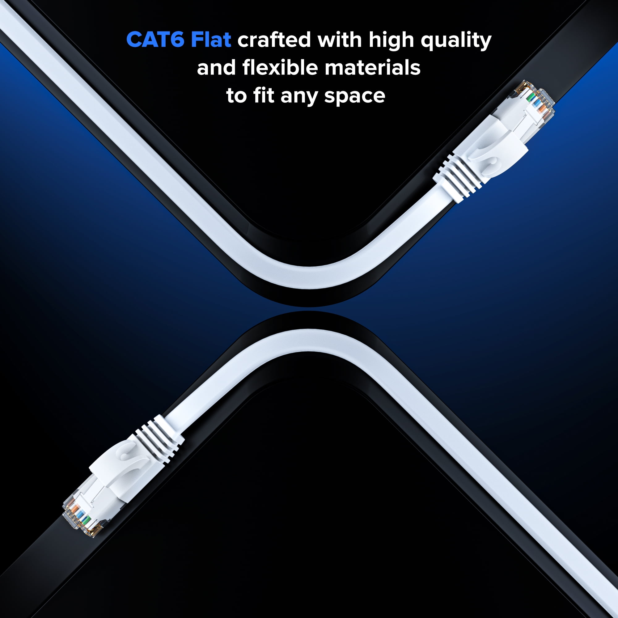 Cat6 Ethernet Cable 75ft, White - Flat High-Speed Network Cables for Gaming, Streaming, Router, Modem, PC, PS5, Xbox - Durable & Space-Saving Design