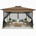 thumbnail image 3 of HOTEEL 13x13ft Pop-Up Gazebo Outdoor Canopy Tent with Adjustable Height, UV 50+ Sun Protection & Removable Mosquito Net - Waterproof Instant Shelter, Brown, 3 of 13