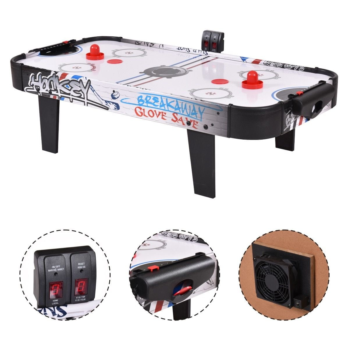 Desktop Table Top Air Hockey Battery Operated Pushers Pucks Family Xmas Game Play Set Travel Size Lightweight Indoor & Outdoor Portable Game Set