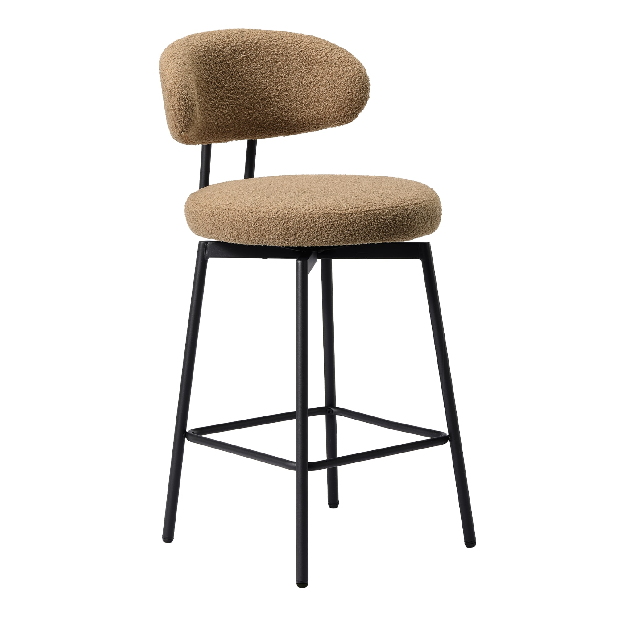 WestinTrends Alexandria Modern Upholstered Sherpa Fabric Counter Height Bar Stools with Back (Set of 2), Camel