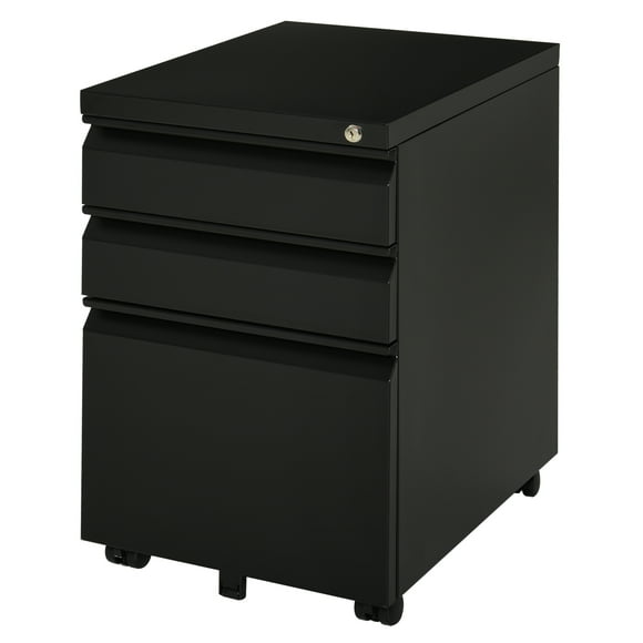 Vinsetto 3 Drawer Filing Cabinet Steel File Cabinet with Lock and Wheels