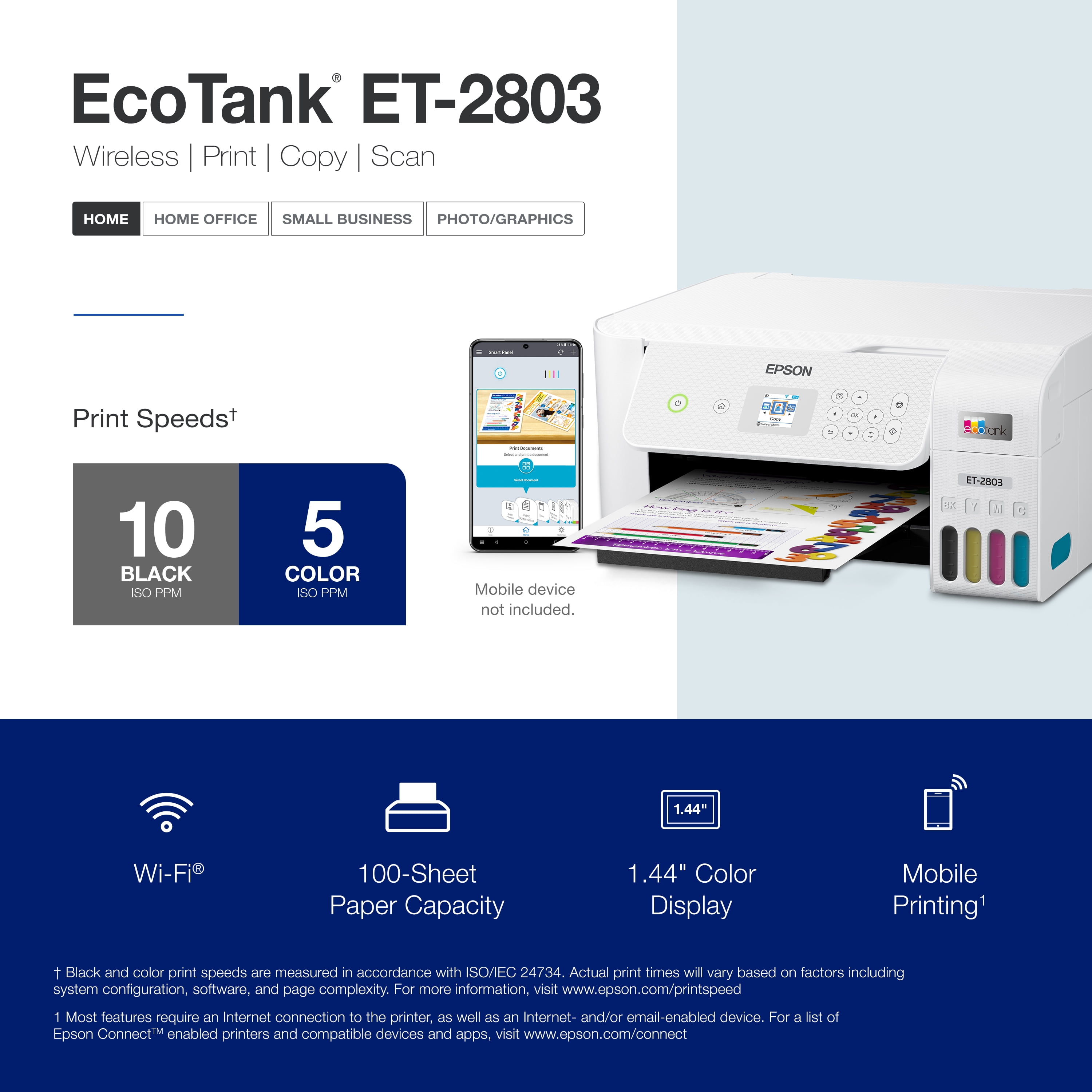 Imprimante Multifonction 3-en-1 - EPSON - Ecotank ET-2821 - Jet d'encre -  A4 - Couleur - Wi-Fi - C11CJ66405 - Zoma
